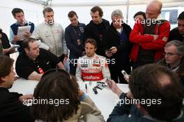 03.02.2010 Valencia, Spain,  Jenson Button (GBR), McLaren Mercedes, talks to the media - Formula 1 Testing, Valencia