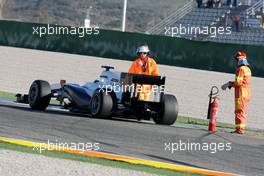 03.02.2010 Valencia, Spain,  Pedro de la Rosa (ESP), BMW Sauber F1 Team, C29, stops on circuit - Formula 1 Testing, Valencia