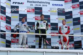 24.04.2010 Hockenheim, Germany,  Podium, Marco Wittmann (GER), Signature, Portrait(1st, center) Edoardo Mortara (ITA), Signature, Portrait (2nd, right), Valtteri Bottas (FIN), ART Grand Prix, Portrait (3rd, left) - F3 Euro Series 2010 at Hockenheimring, Hockenheim, Germany