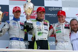 24.04.2010 Hockenheim, Germany,  Podium, Marco Wittmann (GER), Signature, Portrait(1st, center) Edoardo Mortara (ITA), Signature, Portrait (2nd, left), Valtteri Bottas (FIN), ART Grand Prix, Portrait (3rd, right) - F3 Euro Series 2010 at Hockenheimring, Hockenheim, Germany