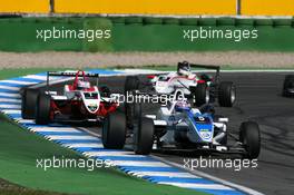 24.04.2010 Hockenheim, Germany,  Edoardo Mortara (ITA), Signature, Dallara F308 Volkswagen, leads Valtteri Bottas (FIN), ART Grand Prix, Dallara F308 Mercedes, Roberto Merhi (ESP), Mücke Motorsport, Dallara F308 Mercedes - F3 Euro Series 2010 at Hockenheimring, Hockenheim, Germany