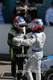 24.04.2010 Hockenheim, Germany,  Marco Wittmann (GER), Signature, (1st,left) and Edoardo Mortara (ITA), Signature (2nd, right) congratulate each other with a 1-2 victory for Signature - F3 Euro Series 2010 at Hockenheimring, Hockenheim, Germany