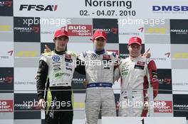 03.07.2010 Nurnberg, Germany,  2nd Marco Wittmann (GER), Signature, Dallara F308 Volkswagen, 1st Edoardo Mortara (ITA), Signature, Dallara F308 Volkswagen, 3rd Valtteri Bottas (FIN), ART Grand Prix, Dallara F308 Mercedes - F3 Euro Series 2010 in Nurnberg, Germany