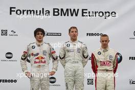 06.06.2010 Zandvoort, The Nederlands,  (middle) 1st Robin Frijns (NED), Josef Kaufmann Racing ; (left) 2nd Carlos Sainz (ESP), Eurointernational ; (right) 3rd Come Ledogar (FRA), Eifelland Racing - Formula BMW Europe 2010, Rd 03 & 04, Zandvoort, Sunday Podium