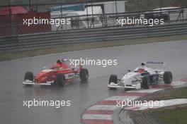 06.06.2010 Zandvoort, The Nederlands,  (left) Timmy Hansen (SWE), Mücke-motorsport and (right) Petri Suvanto (FIN), Josef Kaufmann Racing - Formula BMW Europe 2010, Rd 03 & 04, Zandvoort, Sunday Race