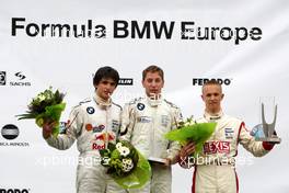 06.06.2010 Zandvoort, The Nederlands,  (middle) 1st Robin Frijns (NED), Josef Kaufmann Racing ; (left) 2nd Carlos Sainz (ESP), Eurointernational ; (right) 3rd Come Ledogar (FRA), Eifelland Racing - Formula BMW Europe 2010, Rd 03 & 04, Zandvoort, Sunday Podium