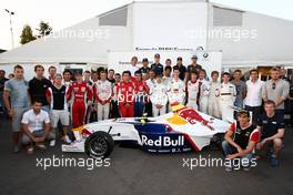 11.09.2010 Monza, Italy,  Formula BMW drivers group photo with Sebastian Vettel (GER), Red Bull Racing, Timo Glock (GER), Virgin Racing, Nico Hulkenberg (GER), Williams F1 Team, Christian Klien (AUT), test driver,  Hispania Racing F1 Team, HRT, Sébastien Buemi (SUI), Scuderia Toro Rosso, Bruno Senna (BRA), Hispania Racing F1 Team, HRT, Dr. Mario Theissen (GER), BMW Sauber F1 Team, BMW Motorsport Director - Formula BMW Europe 2010, Rd 15 & 16, Monza, Saturday