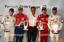 12.09.2010 Monza, Italy,  Dr Mario Theissen 2 place in the championship Jack Harvey (GBR), Fortec Motorsports with 1st place Robin Frijns (NED), Josef Kaufmann Racing, 3rd place Timmy Hansen (SWE), Mücke-motorsport and 1st place in the rookie championship Carlos Sainz (ESP), Eurointernational  - Formula BMW Europe 2010, Rd 15 & 16, Monza, Sunday Podium