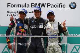 03.04.2010 Sepang, Malaysia  1st place Richard Bradley (SIN), Eurasia Motorsport with 2nd place Carlos Sainz Jr. (ESP), Euro Iternational and 3rd place Fahmil Ilyas (MAS), Mango Asia Racing - Race 1 - Formula BMW Pacific 2010, Rd 1, Malaysia