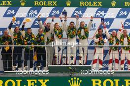 04-11.06.2010 Le Mans, France, LMGT1 podium: class winners Roland Berville, Julien Canal and Gabriele Gardel, second place Stephan Gregoire, Jerome Policand and David Hart, third place Christoffer Nygaard, Tomas Enge and Peter Kox - 24 Hour of Le Mans 2010