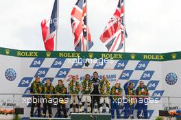 04-11.06.2010 Le Mans, France, LMP2 podium: class winners Nick Leventis, Danny Watts and Jonny Kane, second place Matthieu Lahaye, Guillaume Moreau and Jan Charouz, third place Mike Newton, Thomas Erdos and Andy Wallace - 24 Hour of Le Mans 2010