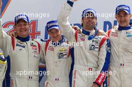 04-11.06.2010 Le Mans, France, LMGT1 podium: class winners Roland Berville, Julien Canal and Gabriele Gardel - 24 Hour of Le Mans 2010