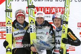 19.12.2010, Engelberg, Switzerland (SUI): (L-R): Thomas Morgenstern (AUT), Fischer, Andreas Kofler (AUT), Fischer, Adam Malysz (POL), Fischer - FIS world cup ski jumping, individual HS137, Engelberg (SUI). www.xpb.cc. © Manzoni/xpb.cc. Every downloaded picture is fee-liable.