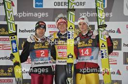 29.12.2010, Oberstdorf, Germany (GER): l-r: Matti Hautamaeki (FIN), Fischer, Thomas Morgenstern (AUT), Fischer, Manuel Fettner (AUT), Fischer  - FIS world cup ski jumping, four hills tournament, individual HS137, Oberstdorf (GER). www.xpb.cc. Â© Felgenhauer/xpb.cc. Every downloaded picture is fee-liable.