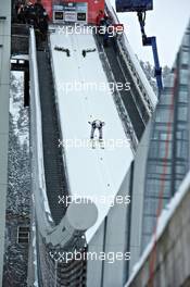 29.12.2010, Oberstdorf, Germany (GER): an athlete in the inrun - FIS world cup ski jumping, four hills tournament, individual HS137, Oberstdorf (GER). www.xpb.cc. Â© Felgenhauer/xpb.cc. Every downloaded picture is fee-liable.