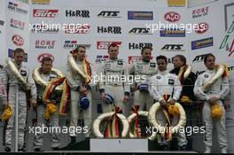 26.-27.03.2010 Nürburg, Germany, 57. ADAC Westfalenfahrt / VLN Langstreckenmeisterschaft, Round 1, Podium, 1st Timo Bernhard (GER), Marc Lieb (GER), Marcel Tiemann (GER), Manthey Racing Porsche GT3 R, 2nd Matthias Ekstrom (SWE), Emmanuel Collard (FRA), Abt Sportsline GmbH Audi R8 LMS, 3rd Pedro Lamy (POR), Uwe Alzen (GER), Augusto Farfus (BRA), BMW Motorsport / serviced by Team Schnitzer BMW M3