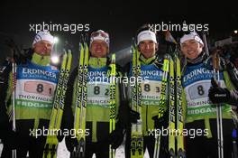 05.01.2011, Oberhof, Germany (GER): (L-R): Klemen Bauer (SLO), Fischer, Rottefella, Alpina, Swix, Janez Maric (SLO), Fischer, Rottefella, Alpina, One Way , Vasja Rupnik (SLO), Fischer, Rottefella, Alpina, One Way , Jakov Fak (SLO), Fischer, Rottefella, Alpina, Swix - IBU world cup biathlon, relay men, Oberhof (GER). www.xpb.cc. © Manzoni/xpb.cc. Every downloaded picture is fee-liable.