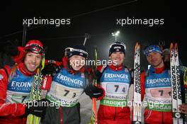 05.01.2011, Oberhof, Germany (GER): (L-R): Jaroslav Soukup (CZE), Fischer, Rottefella, Ondrej Moravec (CZE), Fischer, Rottefella, Alpina, Exel , Michal Slesingr (CZE), Rossignol, Rottefella, Leki, Zdenek Vitek (CZE), Rossignol, Rottefella, Alpina, Leki - IBU world cup biathlon, relay men, Oberhof (GER). www.xpb.cc. © Manzoni/xpb.cc. Every downloaded picture is fee-liable.