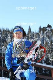 02.03.2011, Khanty-Mansiysk, Russia (RUS): Dorothea Wierer (ITA), Rossignol, Rottefella, Casco with her four gold and three silver medals from the Junior World Championships and the European Championship- IBU world championships biathlon, medals, Khanty-Mansiysk (RUS). www.xpb.cc. © Manzoni/xpb.cc. Every downloaded picture is fee-liable.