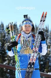 02.03.2011, Khanty-Mansiysk, Russia (RUS): Dorothea Wierer (ITA), Rossignol, Rottefella, Casco with her four gold and three silver medals from the Junior World Championships and the European Championship- IBU world championships biathlon, medals, Khanty-Mansiysk (RUS). www.xpb.cc. © Manzoni/xpb.cc. Every downloaded picture is fee-liable.