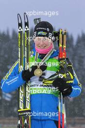 06.03.2011, Khanty-Mansiysk, Russia (RUS): Helena Ekholm (SWE), Fischer, Rottefella, Leki, adidas - IBU world championships biathlon, medals, Khanty-Mansiysk (RUS). www.xpb.cc. © Manzoni/xpb.cc. Every downloaded picture is fee-liable.