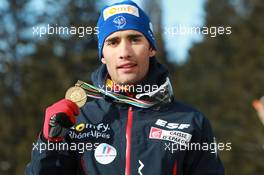 03.03.2011, Khanty-Mansiysk, Russia (RUS): Martin Fourcade (FRA), Rossignol, Rottefella, OneWay, Odlo - IBU world championships biathlon, medals, Khanty-Mansiysk (RUS). www.xpb.cc. © Manzoni/xpb.cc. Every downloaded picture is fee-liable.