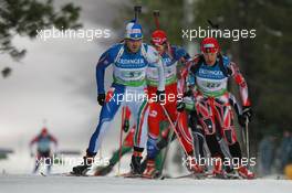 11.03.2011, Khanty-Mansiysk, Russia (RUS): Rene Laurent Vuillermoz (ITA), Rossignol, Rottefella, Exel, Scott Perras (CAN), Madshus, Rottefella, Alpina, Swix - IBU world championships biathlon, relay men, Khanty-Mansiysk (RUS). www.xpb.cc. © Manzoni/xpb.cc. Every downloaded picture is fee-liable.