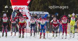 03.03.2011, Khanty-Mansiysk, Russia (RUS): Svetlana Sleptsova (RUS), Fischer, Rottefella, Alpina, Swix, adidas leads Tora Berger (NOR), Fischer, Rottefella, Odlo - IBU world championships biathlon, relay mixed, Khanty-Mansiysk (RUS). www.xpb.cc. Â© Miko/xpb.cc. Every downloaded picture is fee-liable.