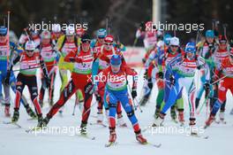 03.03.2011, Khanty-Mansiysk, Russia (RUS): L-R: Andrea Henkel (GER), Fischer, Rottefella, Exel, adidas, Toko, Tora Berger (NOR), Fischer, Rottefella, Odlo, Svetlana Sleptsova (RUS), Fischer, Rottefella, Alpina, Swix, adidas, Michaela Ponza (ITA), Fischer, Rottefella, Rossignol, Swix - IBU world championships biathlon, relay mixed, Khanty-Mansiysk (RUS). www.xpb.cc. © Manzoni/xpb.cc. Every downloaded picture is fee-liable.