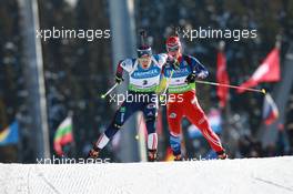 05.03.2011, Khanty-Mansiysk, Russia (RUS): Tim Burke (USA), Rossignol, Rottefella, Swix, adidas, Michal Slesingr (CZE), Rossignol, Rottefella, Leki - IBU world championships biathlon, sprint men, Khanty-Mansiysk (RUS). www.xpb.cc. © Manzoni/xpb.cc. Every downloaded picture is fee-liable.