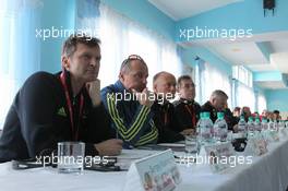 01.03.2011, Khanty-Mansiysk, Russia (RUS): L-R: Ivor Lehotan (SVK), vice-president IBU responsible for information, Borut Nunar (SLO), IBU assistent race director, Peer Lange (GER), communication director IBU, Rudi Lorenz (GER), IBU Anti Doping and Logistics Assistent, Gottlieb Taschler (ITA), vice president IBU - IBU world championships biathlon, training, Khanty-Mansiysk (RUS). www.xpb.cc. © Manzoni/xpb.cc. Every downloaded picture is fee-liable.