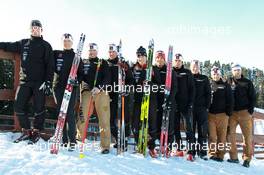 03.03.2011, Khanty-Mansiysk, Russia (RUS): (L-R): Jean Paquet (CAN), head coach men Canada, Zina Kocher (CAN), Atomic, Leki, Odlo, Tom Zidec (CAN), Husband of Anna Carin Olofsson (SWE) and team staff Canada, Jean Philippe Leguellec (CAN), Rossignol, Rottefella, Exel, Nathan Smith (CAN), Fischer, Rottefella, Alpina, Leki, Scott Perras (CAN), Madshus, Rottefella, Alpina, Swix, Brendan Green (CAN), Madshus, Rottefella, Leki, Matthias Ahrens (GER)- IBU world championships biathlon, training, Khanty-Mansiysk (RUS). www.xpb.cc. © Manzoni/xpb.cc. Every downloaded picture is fee-liable.