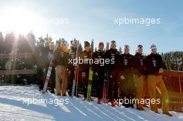 03.03.2011, Khanty-Mansiysk, Russia (RUS): (L-R): Matthias Ahrens (GER), Jean Paquet (CAN), head coach men Canada, Service-Crew with Tom Zidec (CAN), Husband of Anna Carin Zidek (SWE) and team staff Canada, Scott Perras (CAN), Madshus, Rottefella, Alpina, Swix, Jean Philippe Leguellec (CAN), Rossignol, Rottefella, Exel, Zina Kocher (CAN), Atomic, Leki, Odlo, Brendan Green (CAN), Madshus, Rottefella, Leki, Nathan Smith (CAN), Fischer, Rottefella, Alpina, Leki- IBU world championships biathlon, training, Khanty-Mansiysk (RUS). www.xpb.cc. © Manzoni/xpb.cc. Every downloaded picture is fee-liable.