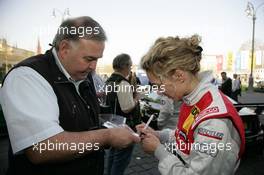 10.04.2011 Wiesbaden, Germany,  Rahel Frey (SUI), Audi Sport Team Phoenix, Audi A4 DTM signs Autographs - DTM 2010 at Hockenheimring