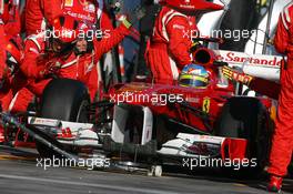 27.03.2011 Melbourne, Australia,  Fernando Alonso (ESP), Scuderia Ferrari pit stop - Formula 1 World Championship, Rd 01, Australian Grand Prix, Sunday Race