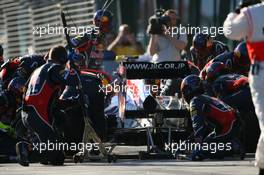 27.03.2011 Melbourne, Australia,  Mark Webber (AUS), Red Bull Racing pit stop - Formula 1 World Championship, Rd 01, Australian Grand Prix, Sunday Race