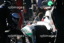 27.03.2011 Melbourne, Australia,  Michael Schumacher (GER), Mercedes GP Petronas F1 Team pit stop - Formula 1 World Championship, Rd 01, Australian Grand Prix, Sunday Race