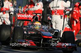 27.03.2011 Melbourne, Australia,  Lewis Hamilton (GBR), McLaren Mercedes pit stop - Formula 1 World Championship, Rd 01, Australian Grand Prix, Sunday Race