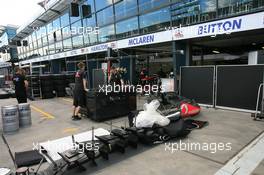 24.03.2011 Melbourne, Australia,  McLaren pits - Formula 1 World Championship, Rd 01, Australian Grand Prix, Thursday