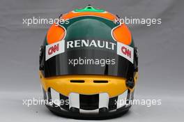 24.03.2011 Melbourne, Australia,  Helmet of Karun Chandhok (IND), test driver, Lotus F1 Team  - Formula 1 World Championship, Rd 01, Australian Grand Prix, Thursday