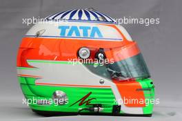 24.03.2011 Melbourne, Australia,  Helmet of Narain Karthikeyan (IND), Hispania Racing Team, HRT  - Formula 1 World Championship, Rd 01, Australian Grand Prix, Thursday