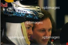 11.03.2011 Barcelona, Spain,  Sebastian Vettel (GER), Red Bull Racing and Christian Horner (GBR), Red Bull Racing, Sporting Director  - Formula 1 Testing - Formula 1 World Championship