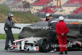11.03.2011 Barcelona, Spain,  Kamui Kobayashi (JAP), Sauber F1 Team stops on track - Formula 1 Testing - Formula 1 World Championship