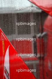 12.03.2011 Barcelona, Spain,  Heavy rain hits circuit de Catalunya for the last day of testing, Scuderia Ferrari truck - Formula 1 Testing - Formula 1 World Championship