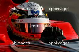 10.03.2011 Barcelona, Spain,  Jerome d'Ambrosio (BEL), Virgin Racing uses the new Bell helmet with the carbon part on top of the visor, new 2011 FIA helmet regulation - Formula 1 Testing - Formula 1 World Championship