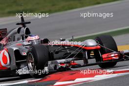 08.03.2011 Barcelona, Spain,  Jenson Button (GBR), McLaren Mercedes uses a test front wing - Formula 1 Testing - Formula 1 World Championship