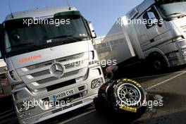 09.03.2011 Barcelona, Spain,  Pirelli tyres, McLaren Mercedes trucks - Formula 1 Testing - Formula 1 World Championship