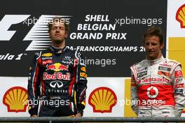 28.08.2011 Spa Francorchamps, Belgium,  Sebastian Vettel (GER), Red Bull Racing and Jenson Button (GBR), McLaren Mercedes  - Formula 1 World Championship, Rd 12, Belgian Grand Prix, Sunday Podium