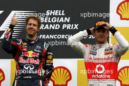 28.08.2011 Spa Francorchamps, Belgium,  Sebastian Vettel (GER), Red Bull Racing and Jenson Button (GBR), McLaren Mercedes  - Formula 1 World Championship, Rd 12, Belgian Grand Prix, Sunday Podium