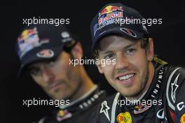 28.08.2011 Spa Francorchamps, Belgium,  Sebastian Vettel (GER), Red Bull Racing and Mark Webber (AUS), Red Bull Racing  - Formula 1 World Championship, Rd 12, Belgian Grand Prix, Sunday Podium
